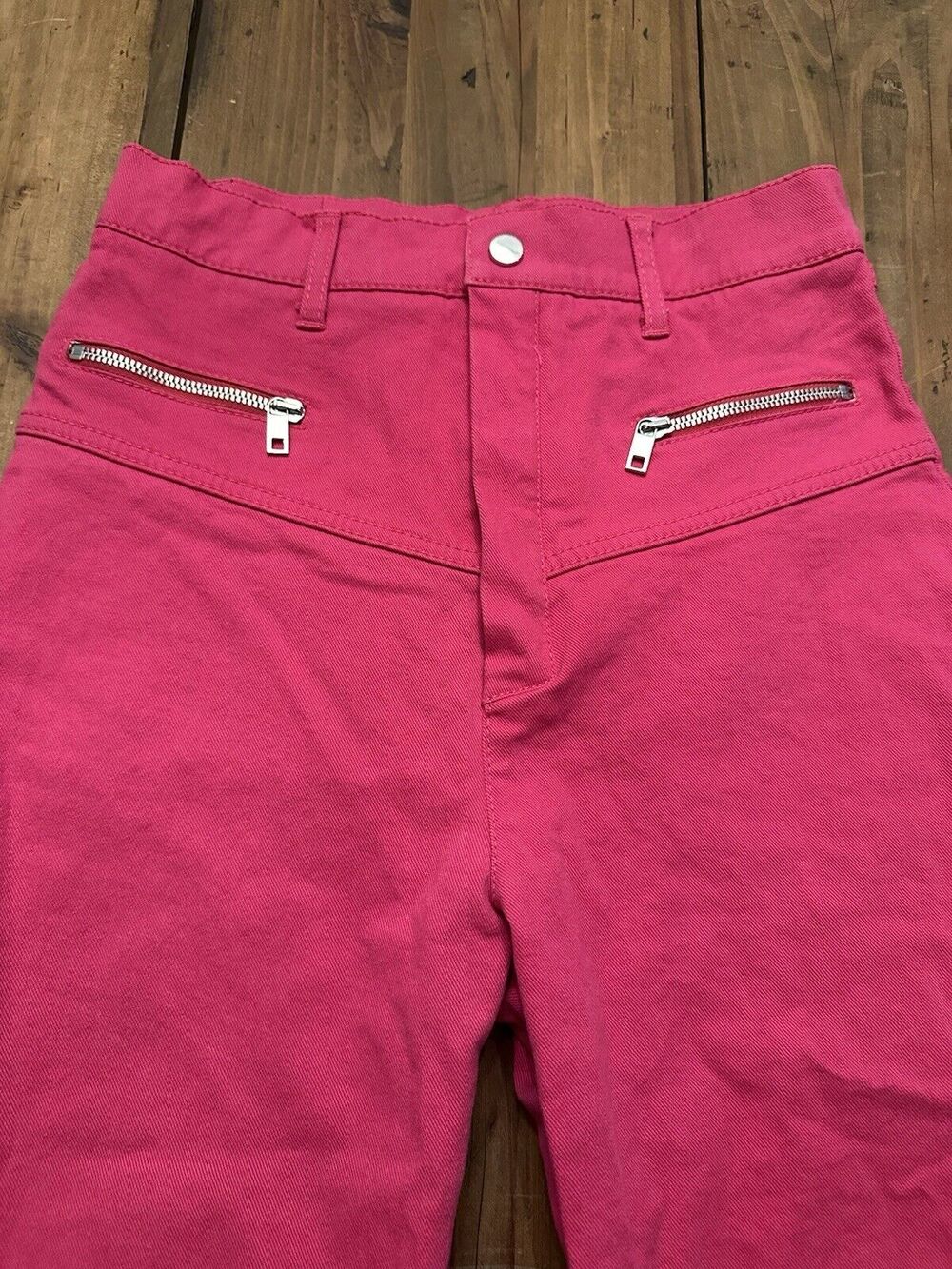 Zara Woman Hot Pink Pants Jeans Size Medium Ankle Zip Straight Leg Slim Coastal